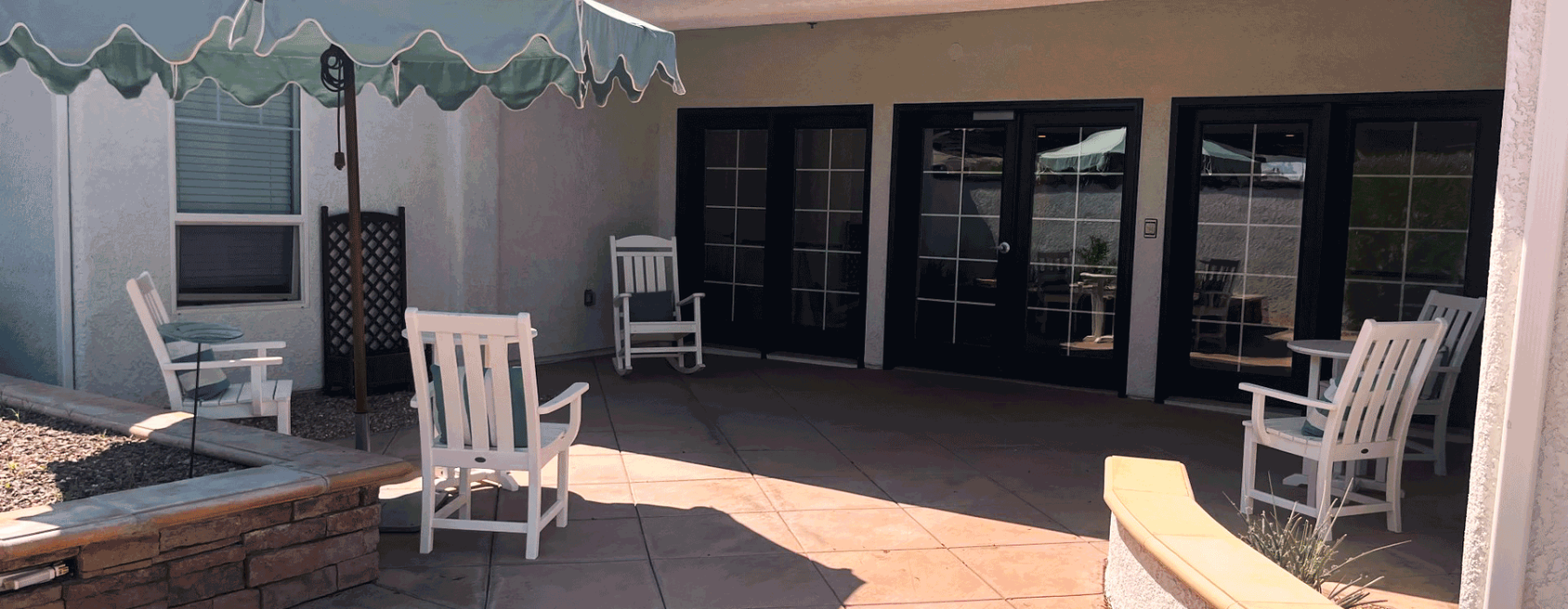 Bright courtyard with seating